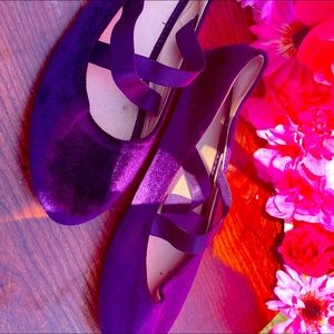 Girls Purple velvet ballerina slides